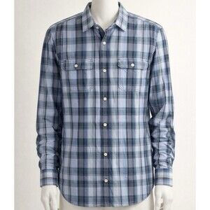 Men’s XL Tommy Bahama Jeans Plaid Button Down Shirt Blue Cotton Tencel